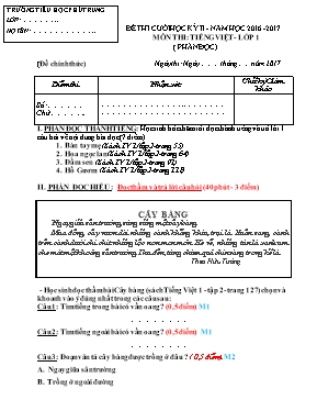 Đề kiểm tra cuối học kì II Tiếng việt lớp 1 - Năm học 2016-2017 - Trường Tiểu học Mỹ Thành